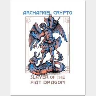 Archangel Crypto - Slayer of the fiat dragon (white background) Posters and Art